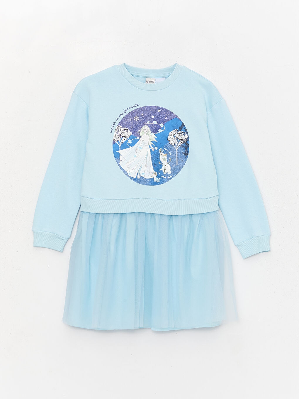 LCW Kids Crew Neck Elsa Printed Long Sleeve Girls' Dress -W3CJ67Z4-FND