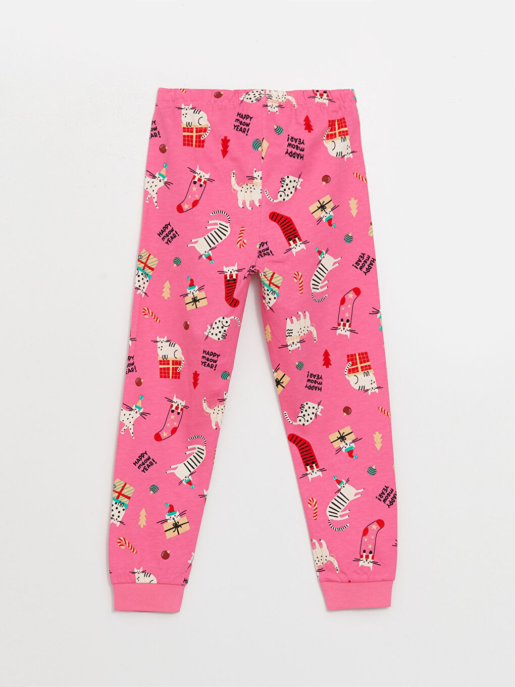 LCW Kids Pembe Bisiklet Yaka Yılbaşı Temalı Uzun Kollu Kız Çocuk Pijama Takımı - 4