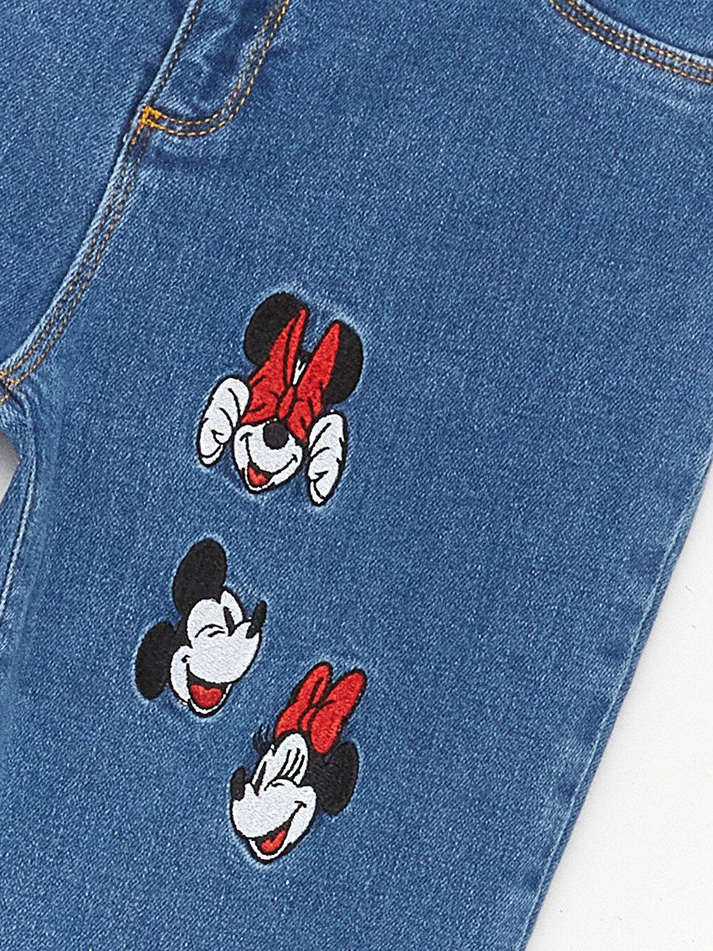 İndigo Minnie ve Mickey Mouse Nakışlı İspanyol Paça Kız Çocuk Jean Pantolon-4