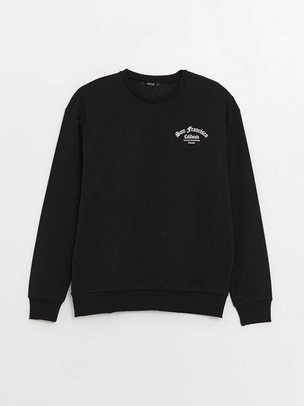 XSIDE Yeni Siyah Bisiklet Yaka Uzun Kollu Baskılı Erkek Sweatshirt - 5