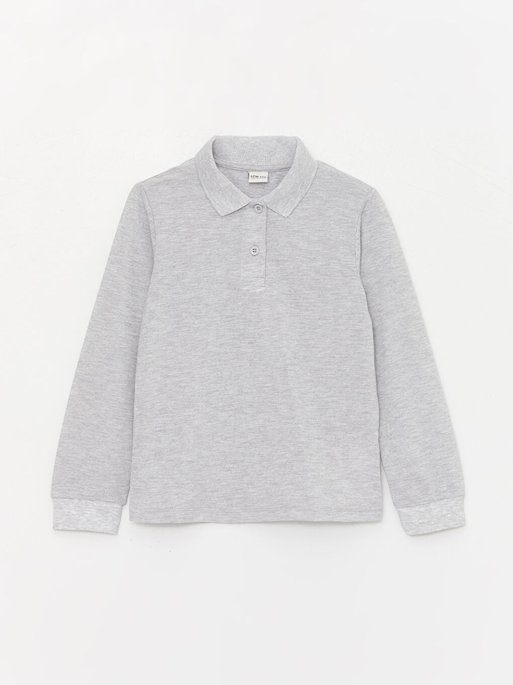 Gri Polo Yaka Basic Uzun Kollu Kız Çocuk Tişört