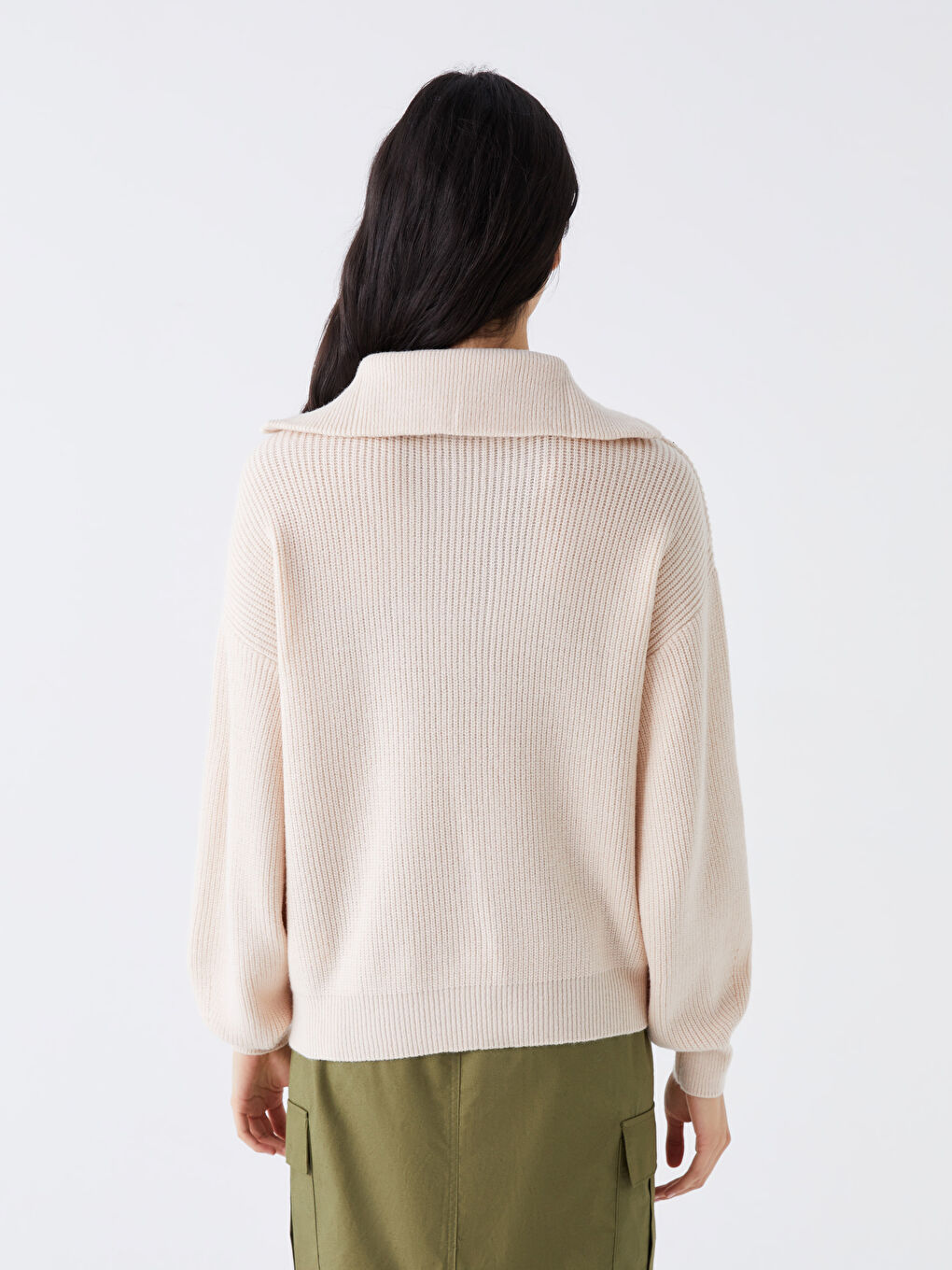 Polo Neck Regular Long Sleeve Women's Tricot Sweater -W3CK05Z8-D4N