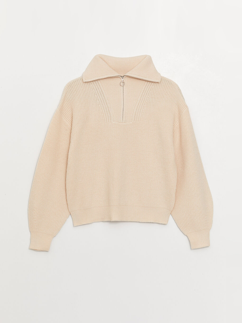Polo Neck Regular Long Sleeve Women's Tricot Sweater -W3CK05Z8-D4N
