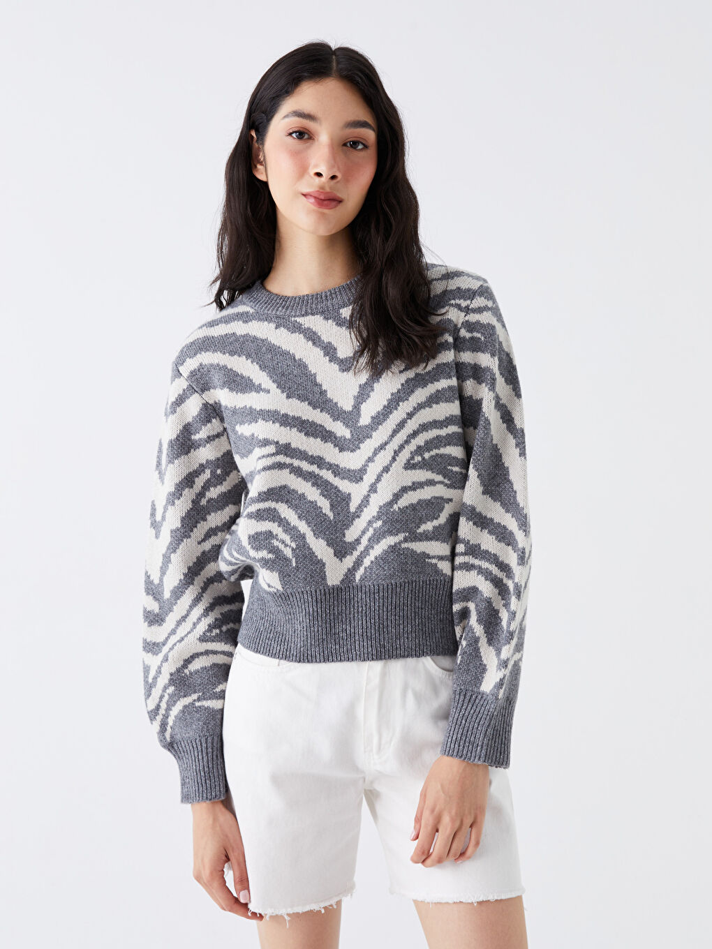 LCW Vision Rundhalsausschnitt Gemustert Langarm Damen Strickpullover -W3CK10Z8-R9J