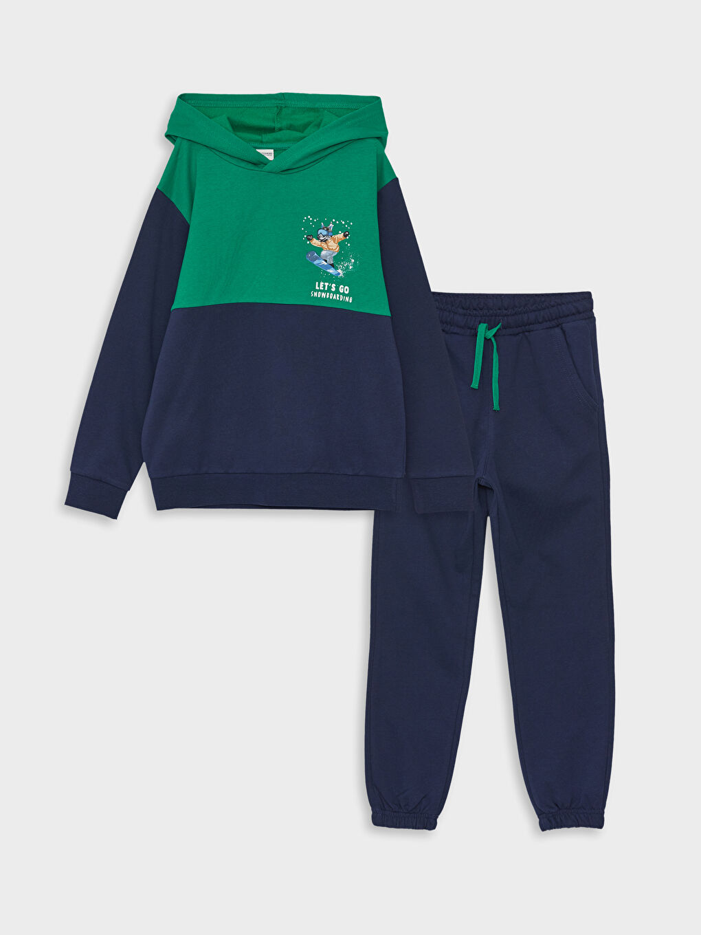 Lacivert Kapüşonlu Baskılı Uzun Kollu Erkek Çocuk Sweatshirt ve Eşofman Altı