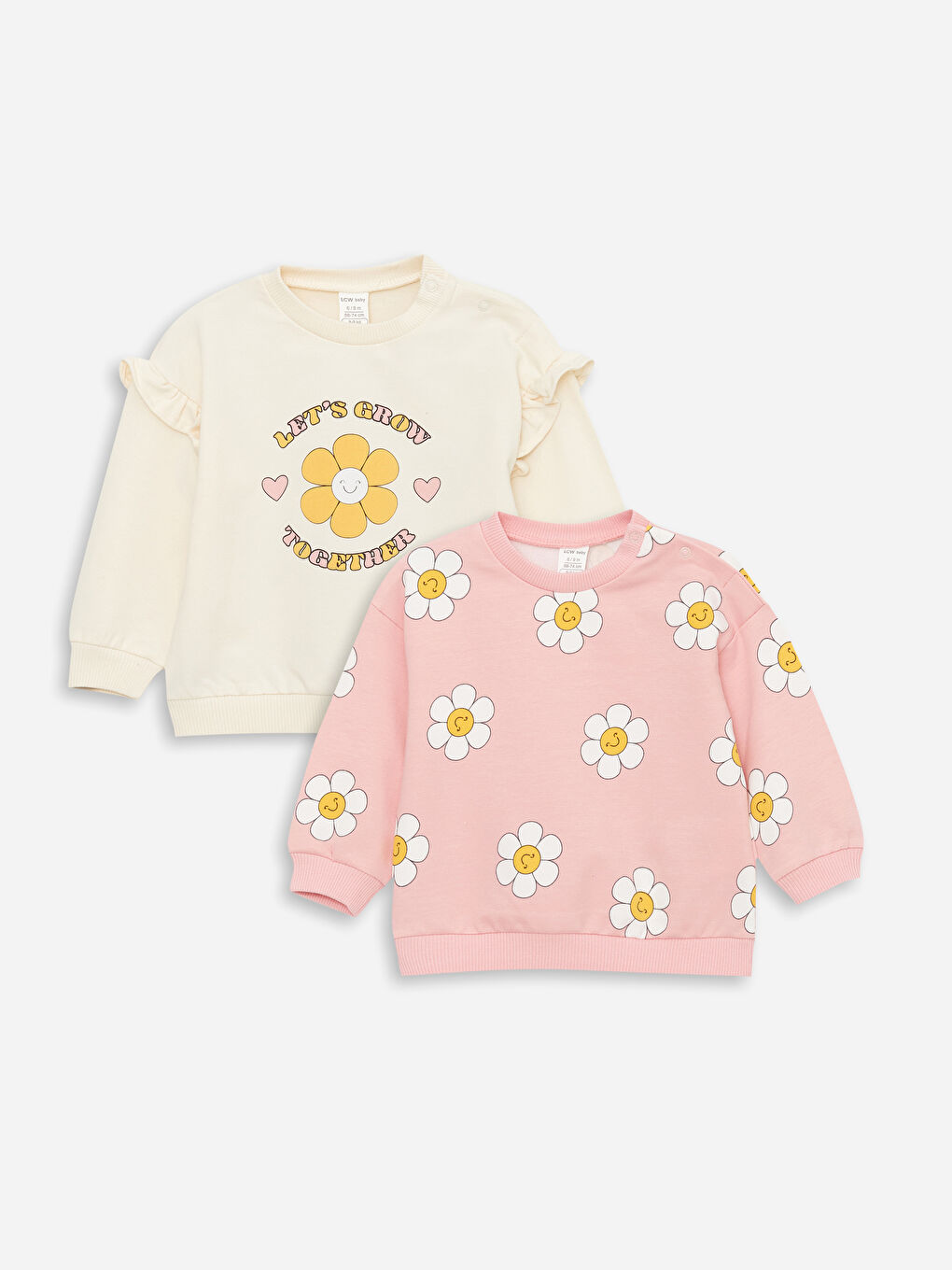 LCW baby Krem Rengi Bisiklet Yaka Baskılı Kız Bebek Sweatshirt 2'li