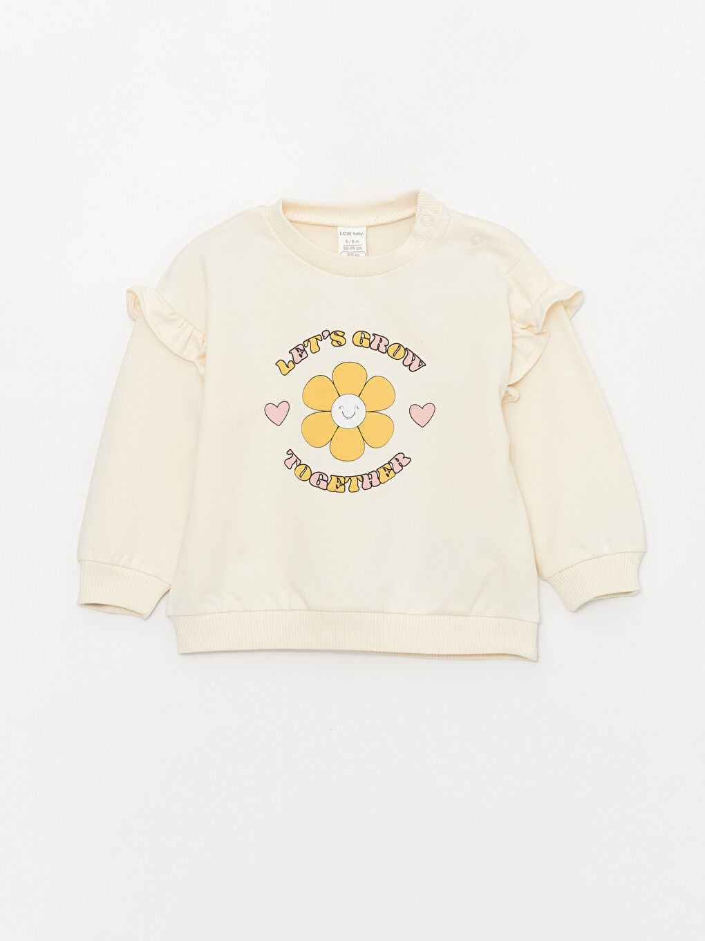 LCW baby Krem Rengi Bisiklet Yaka Baskılı Kız Bebek Sweatshirt 2'li - 1