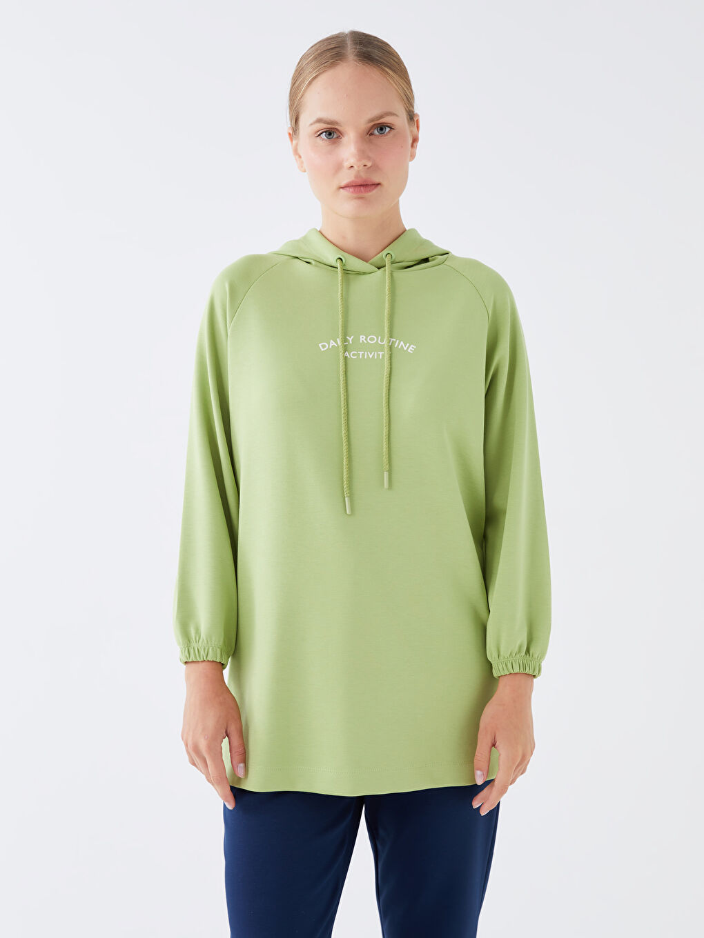 تونيك نسائي بأكمام طويلة مطبوع بكول مدور أوفرسايز