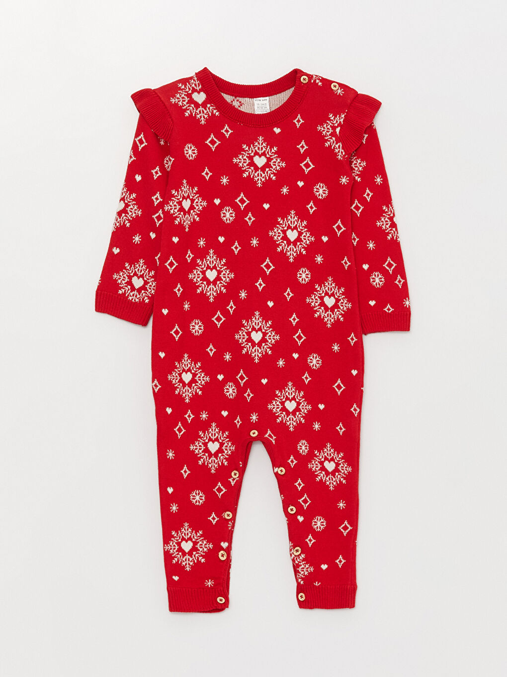 Kırmızı Bisiklet Yaka Uzun Kollu Kız Bebek Triko Tulum