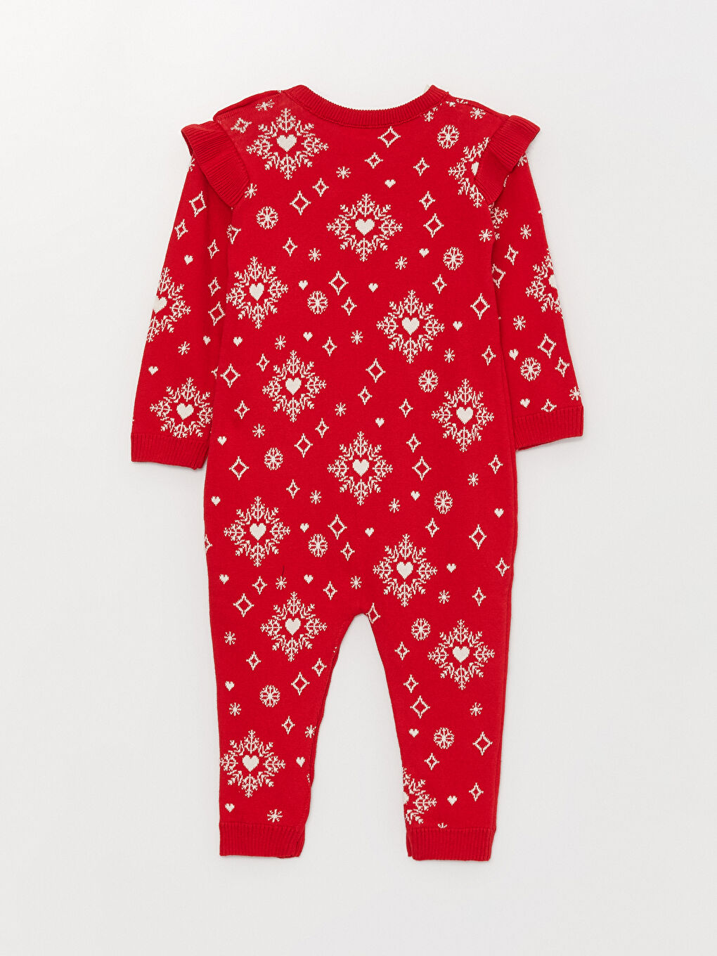 Kırmızı Bisiklet Yaka Uzun Kollu Kız Bebek Triko Tulum-1