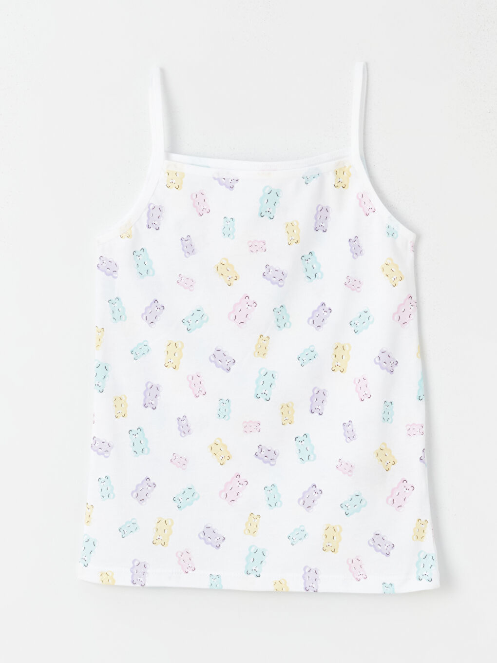 Beyaz Kare Yaka Baskılı Askılı Kız Çocuk Atlet 2'li-1