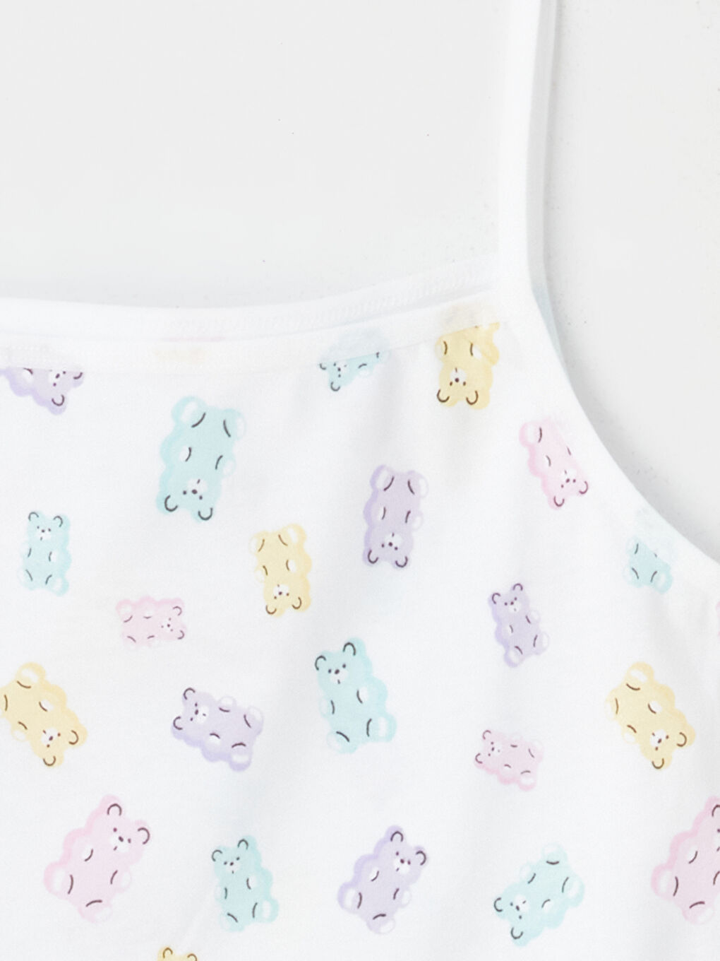 Beyaz Kare Yaka Baskılı Askılı Kız Çocuk Atlet 2'li-2