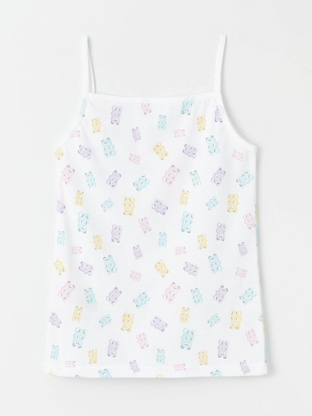 Beyaz Kare Yaka Baskılı Askılı Kız Çocuk Atlet 2'li-3