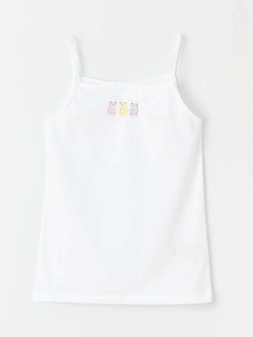 Beyaz Kare Yaka Baskılı Askılı Kız Çocuk Atlet 2'li-4