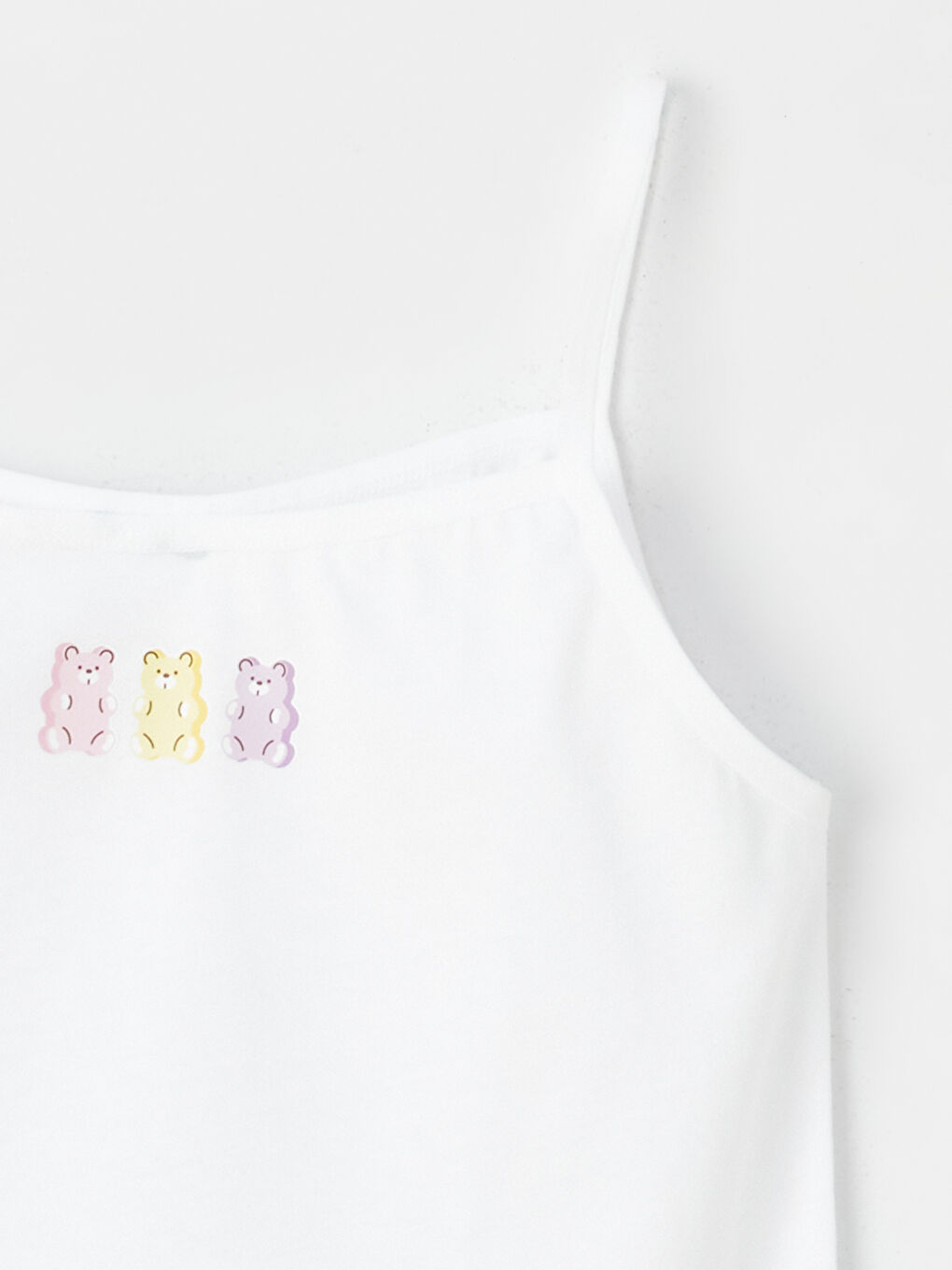 Beyaz Kare Yaka Baskılı Askılı Kız Çocuk Atlet 2'li-5