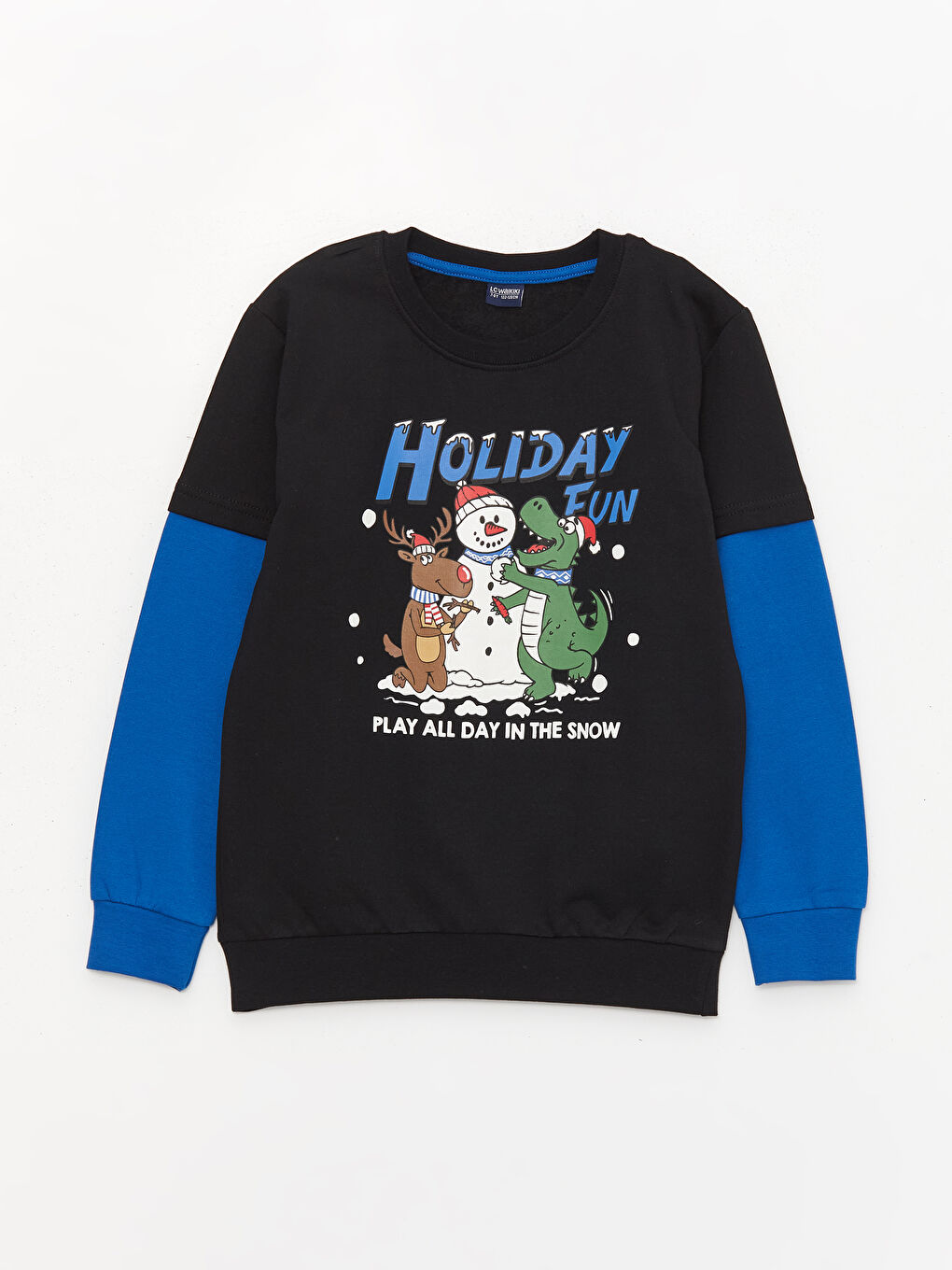 LCW Kids Yeni Siyah Bisiklet Yaka Yılbaşı Temalı Uzun Kollu Erkek Çocuk Sweatshirt ve Eşofman Altı - 1