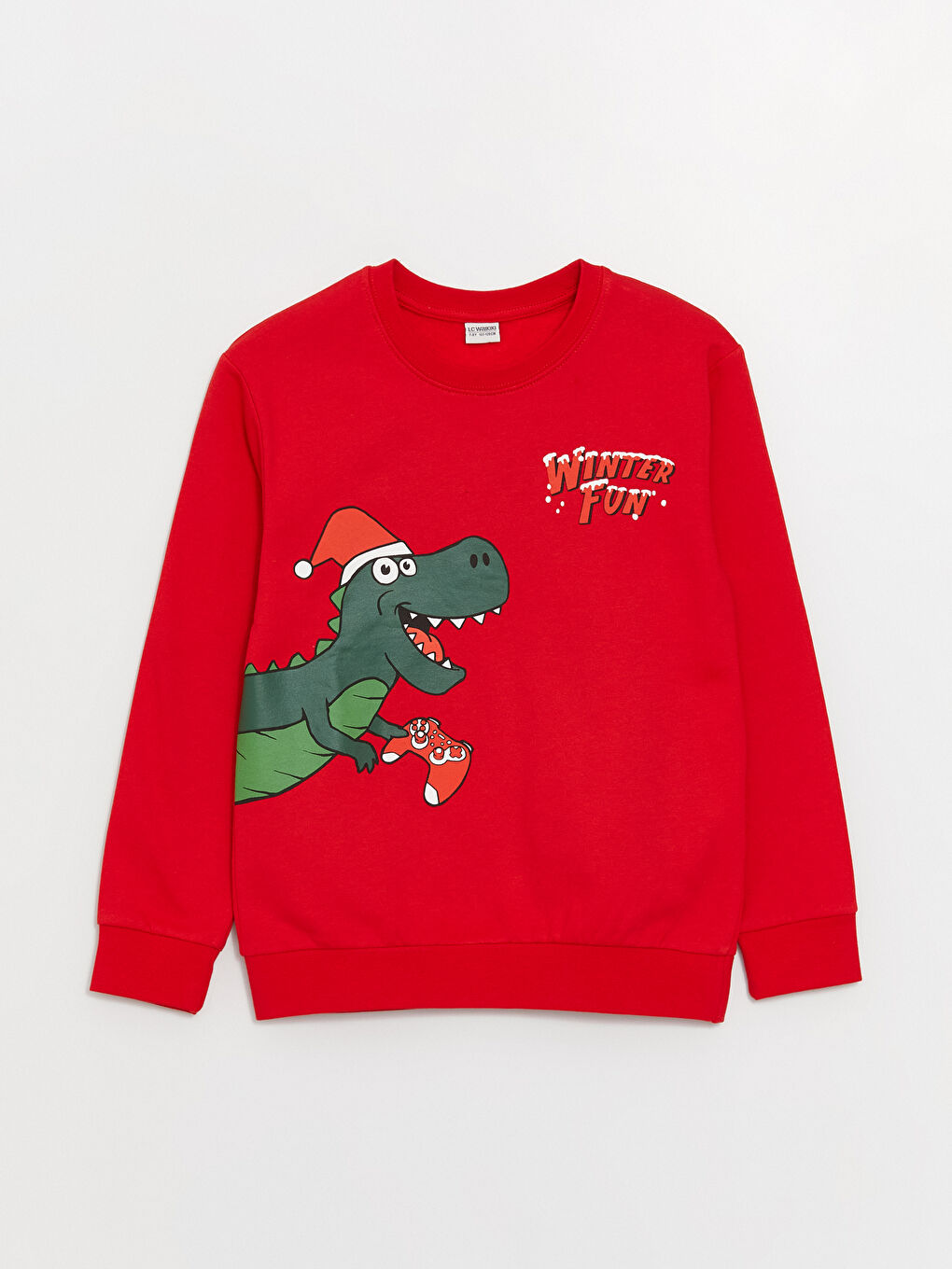 LCW Kids Canlı Kırmızı Bisiklet Yaka Yılbaşı Temalı Uzun Kollu Erkek Çocuk Sweatshirt - 2