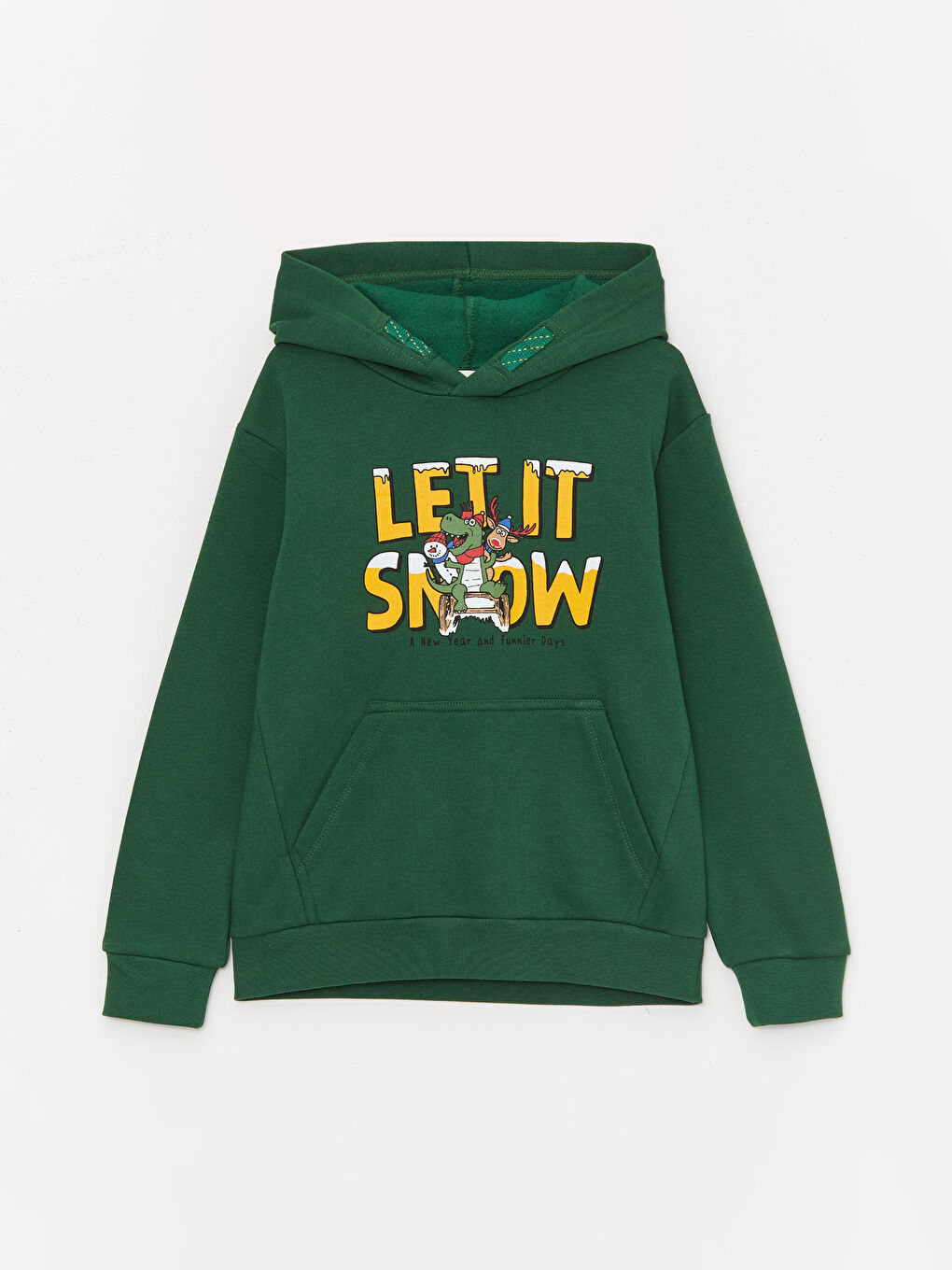 LCW Kids Orta Yeşil Yılbaşı Temalı Uzun Kollu Erkek Çocuk Hoodie