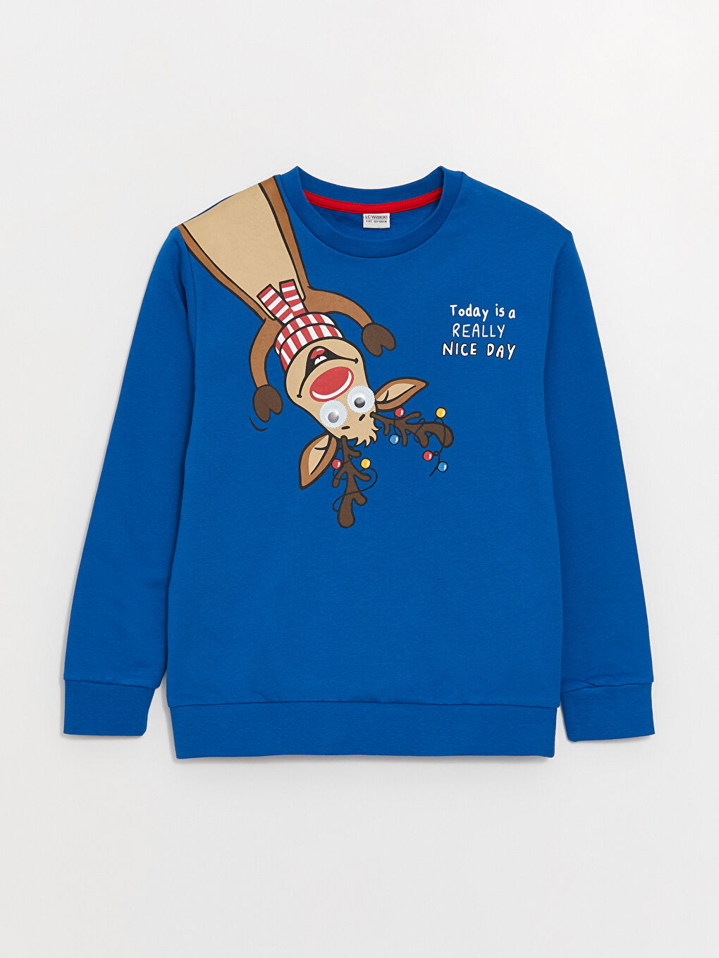 LCW Kids Mavi Bisiklet Yaka Baskılı Uzun Kollu Erkek Çocuk Sweatshirt