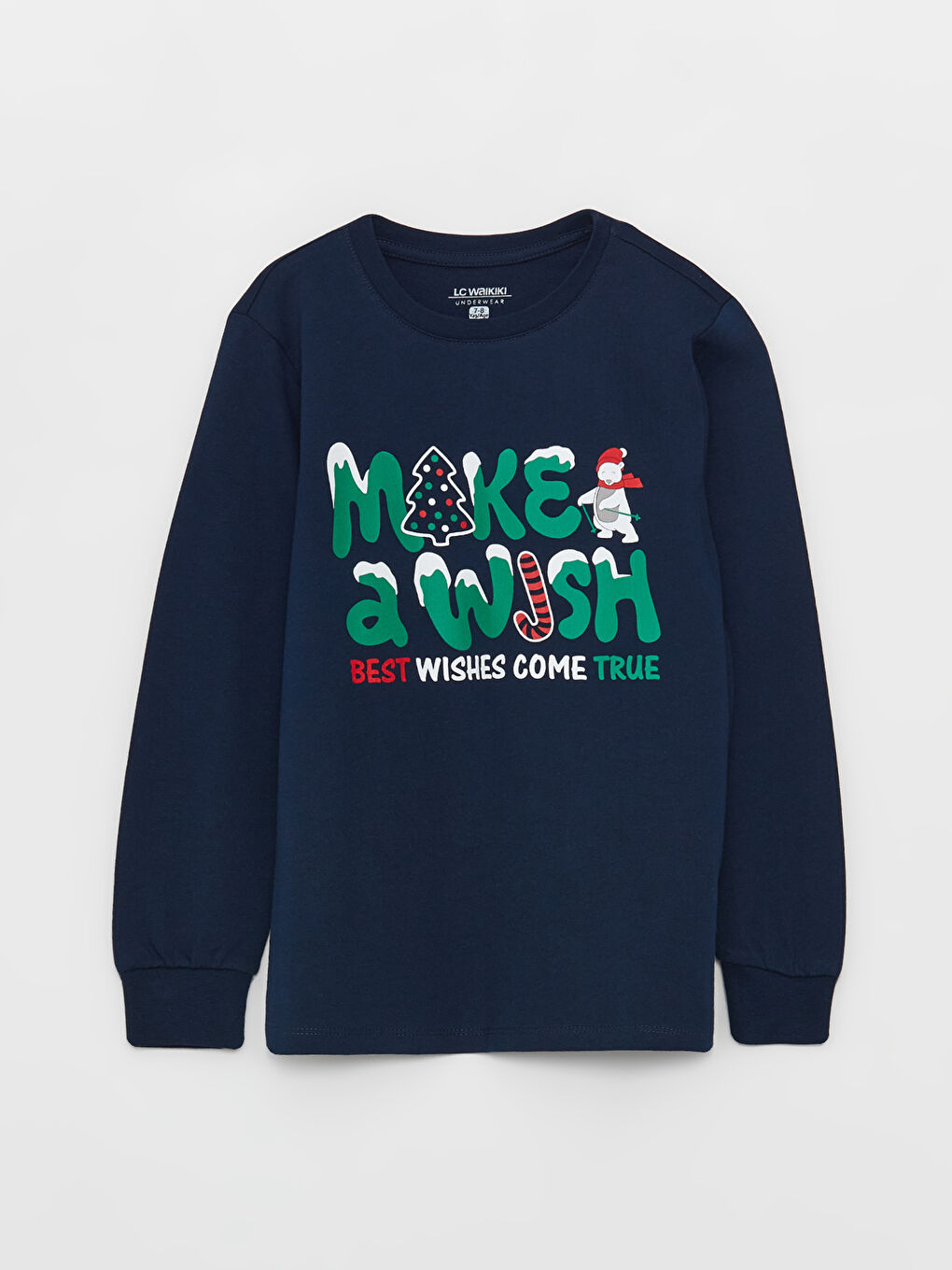 Crew Neck Christmas Themed Long Sleeve Boys Pajamas Set-1