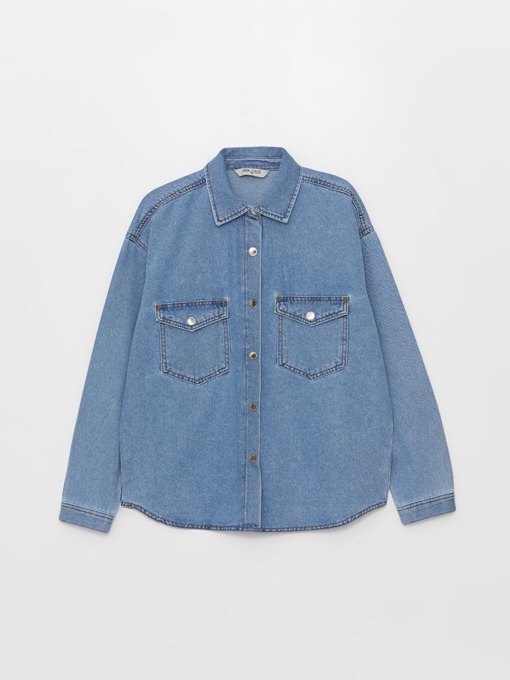İndigo Oversize Kadın Jean Gömlek Ceket-7