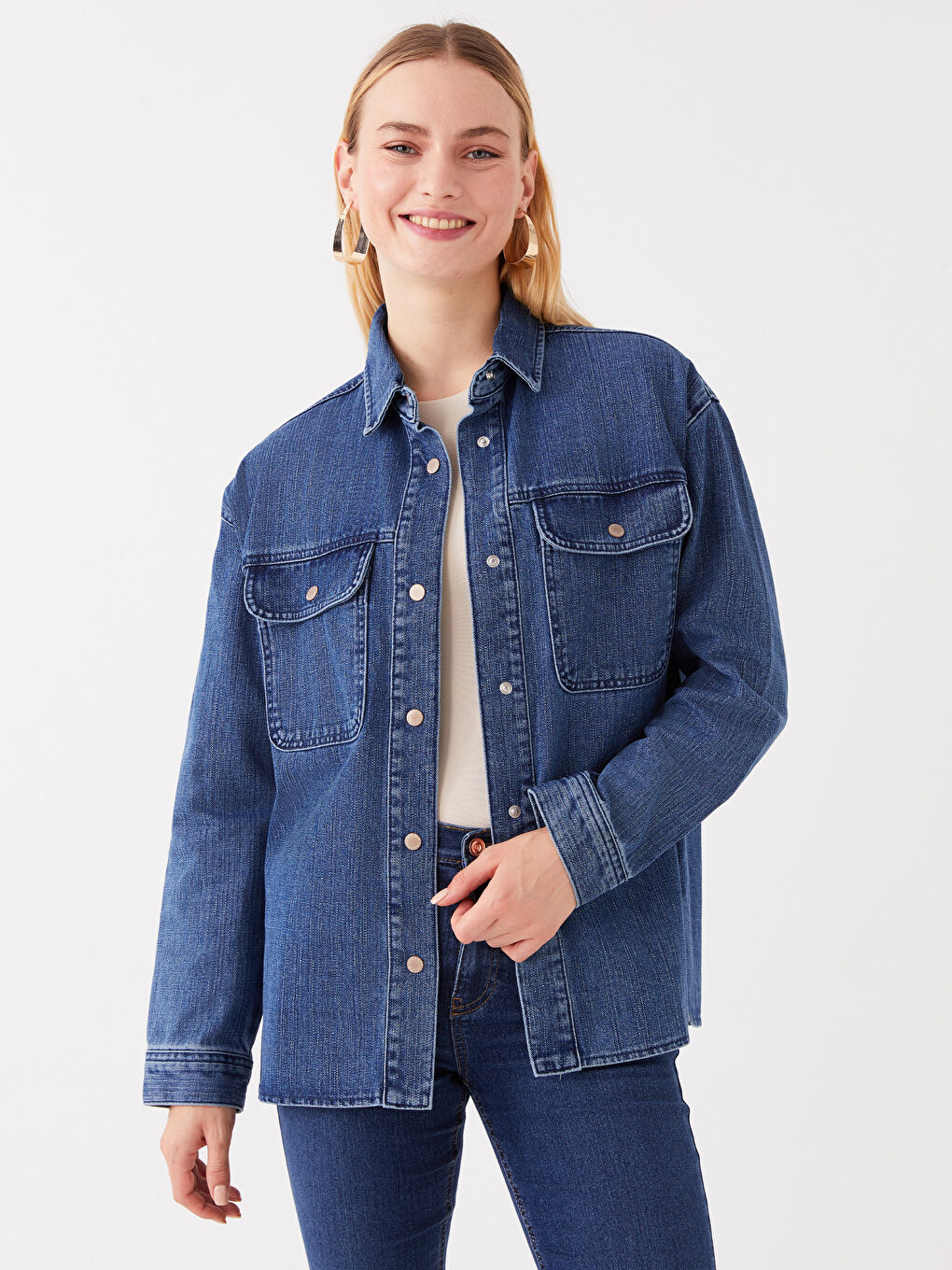 LCW ECO Mavi Oversize Kadın Jean Gömlek Ceket