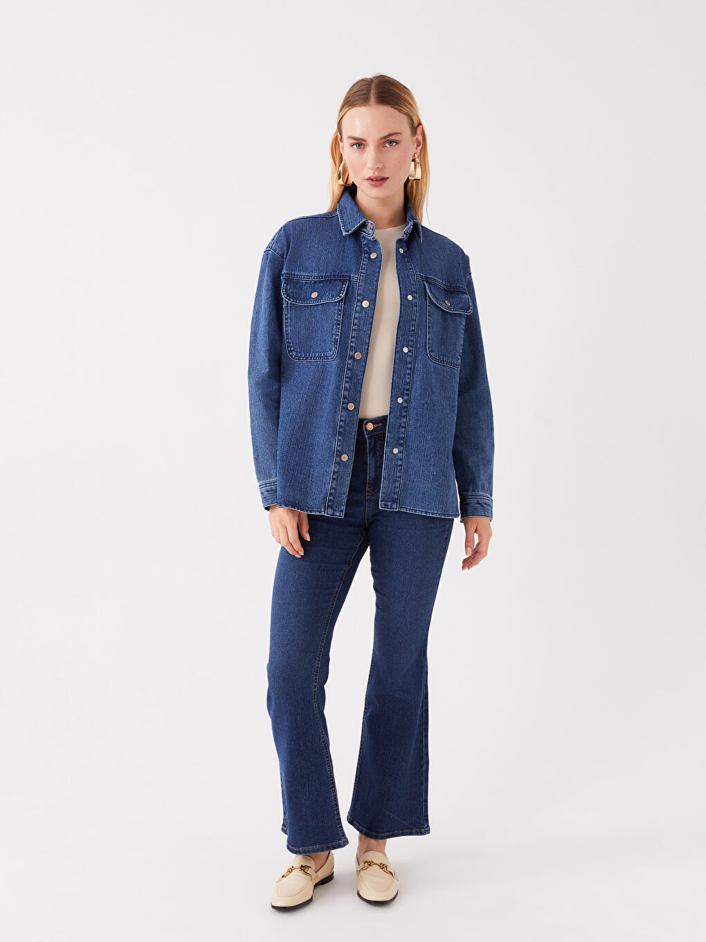 LCW ECO Mavi Oversize Kadın Jean Gömlek Ceket - 2