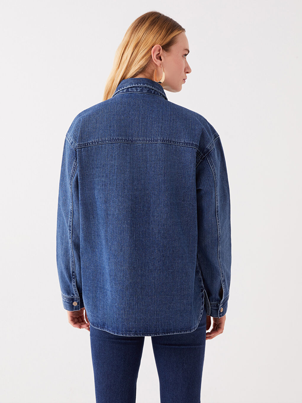 LCW ECO Mavi Oversize Kadın Jean Gömlek Ceket - 4