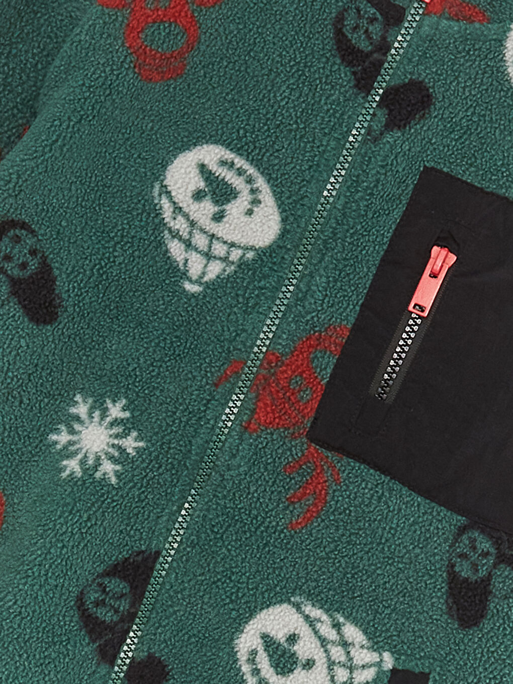 Yeşil Dik Yaka Desenli Uzun Kollu Polar Erkek Çocuk Fermuarlı Sweatshirt-1