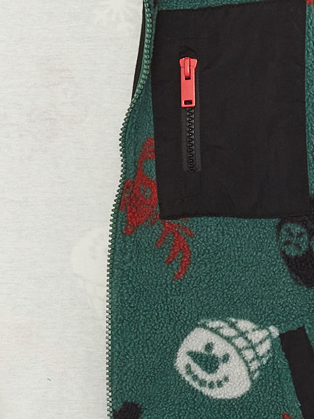 Yeşil Dik Yaka Desenli Uzun Kollu Polar Erkek Çocuk Fermuarlı Sweatshirt-2