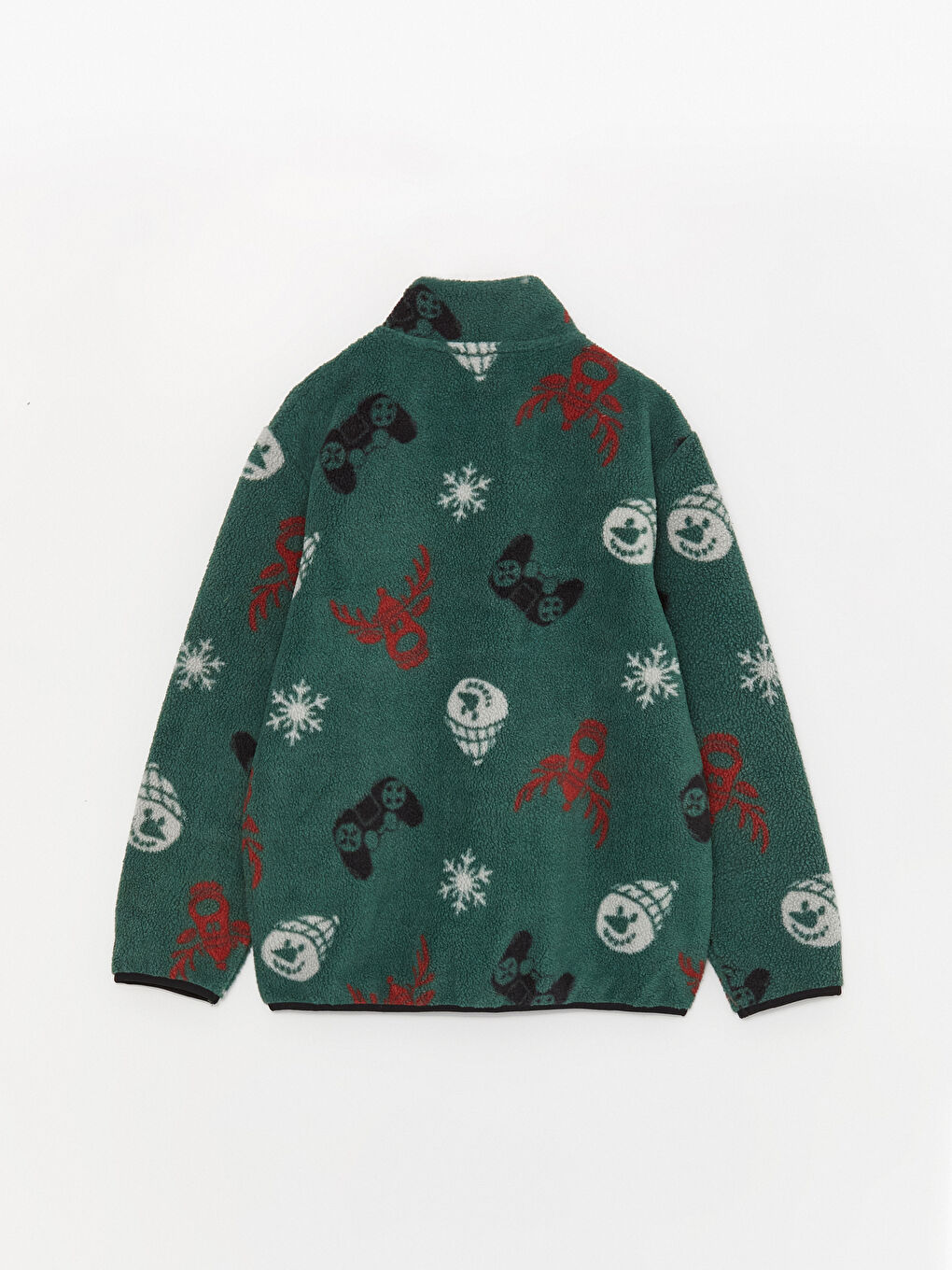 Yeşil Dik Yaka Desenli Uzun Kollu Polar Erkek Çocuk Fermuarlı Sweatshirt-3