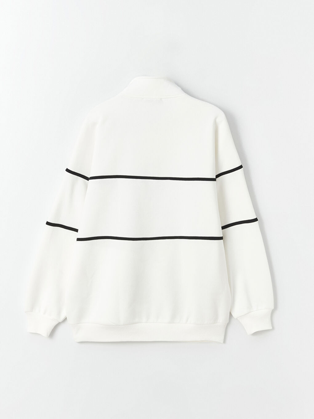 Ekru Dik Yaka Baskılı Oversize Kadın Kalın Sweatshirt-7