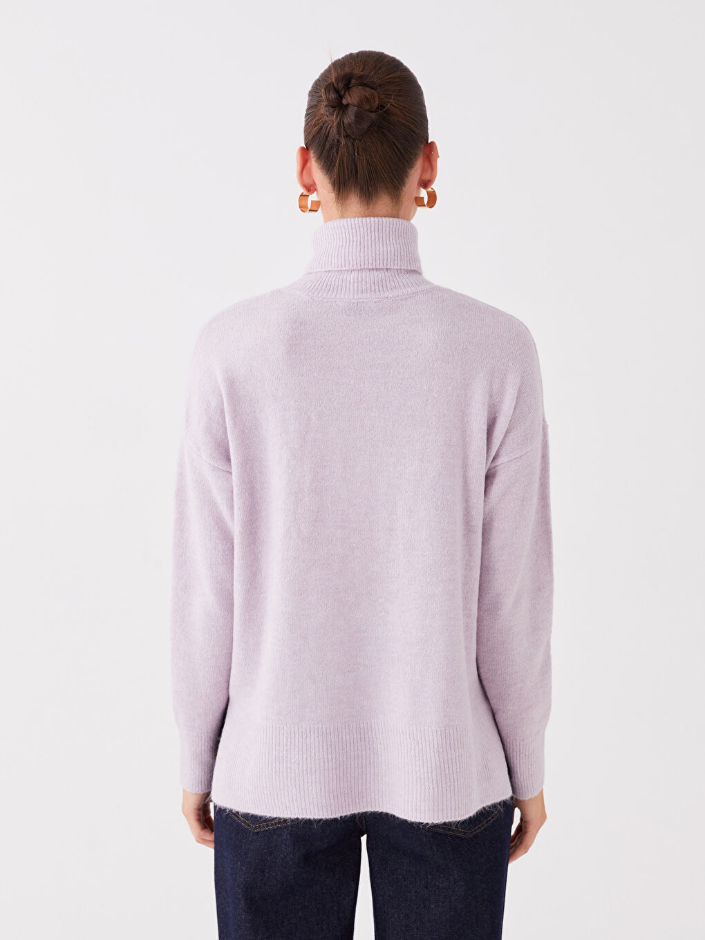 LCWAIKIKI Basic Balıkçı Yaka Düz Uzun Kollu Oversize Kadın Triko Kazak -W3CM03Z8-FKK