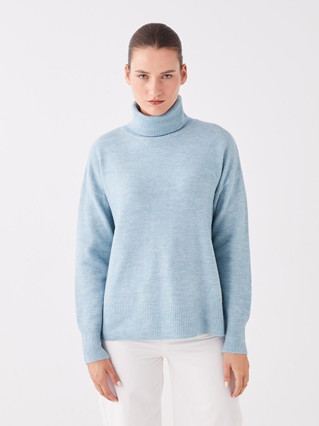 LCWAIKIKI Basic Rollkragen Schlicht Langarm Oversize Damen Strickpullover -W3CM03Z8-G2E