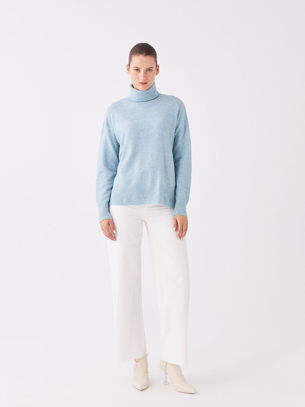 LCWAIKIKI Basic Rollkragen Schlicht Langarm Oversize Damen Strickpullover -W3CM03Z8-G2E