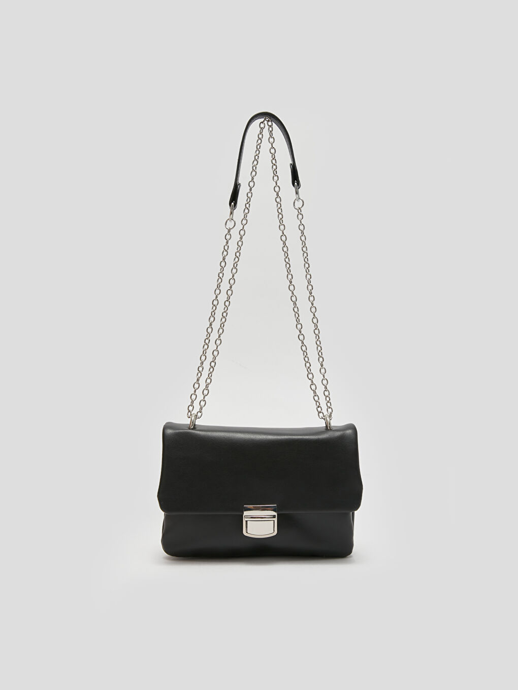 Siyah Deri Görünümlü Kadın Omuz Çantası-3