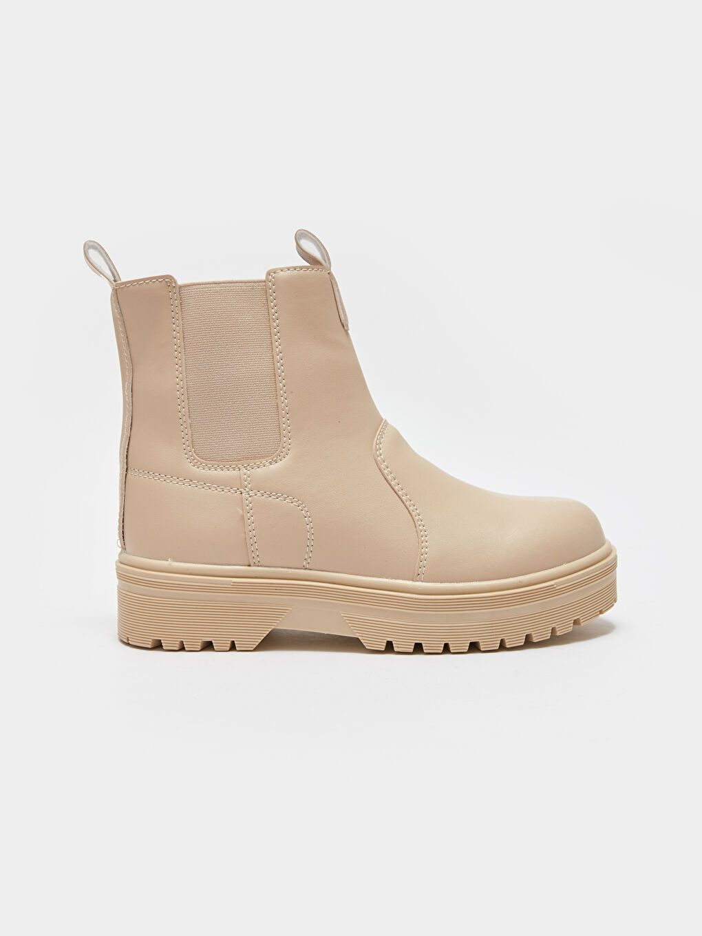 Bej Deri Görünümlü Fermuarlı Kız Çocuk Bot-1