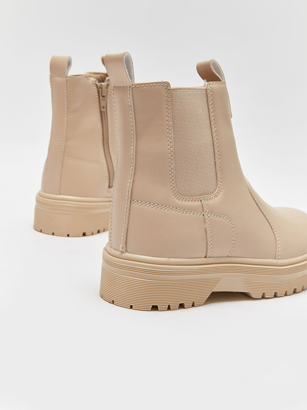 Bej Deri Görünümlü Fermuarlı Kız Çocuk Bot-4