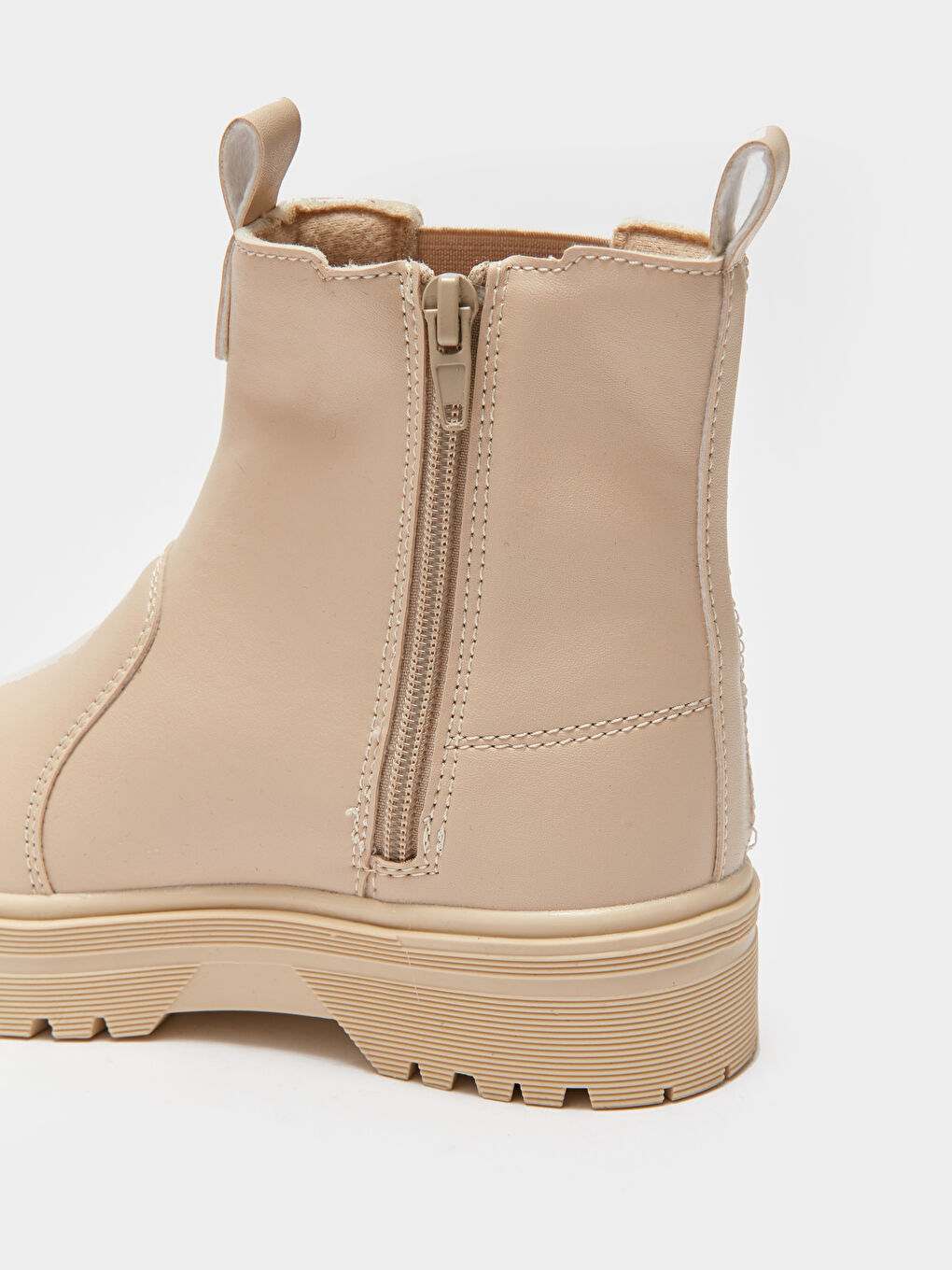 Bej Deri Görünümlü Fermuarlı Kız Çocuk Bot-5