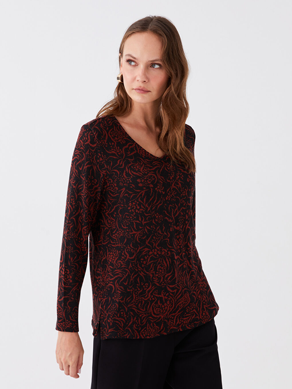 LCW Grace V-Neck Patterned Long Sleeve Women's Blouse -W3CM35Z8-LQJ