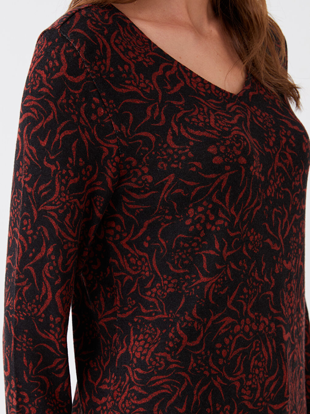 LCW Grace V-Neck Patterned Long Sleeve Women's Blouse -W3CM35Z8-LQJ