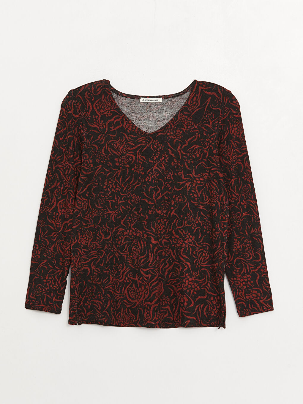 LCW Grace V-Neck Patterned Long Sleeve Women's Blouse -W3CM35Z8-LQJ