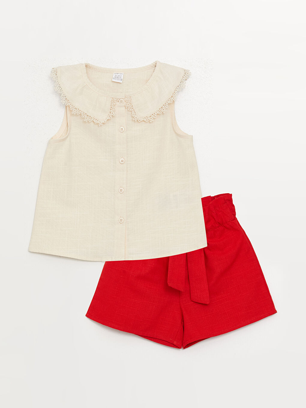 Ekru Bebe Yaka Kız Bebek Bluz ve Şort 2'li Takım