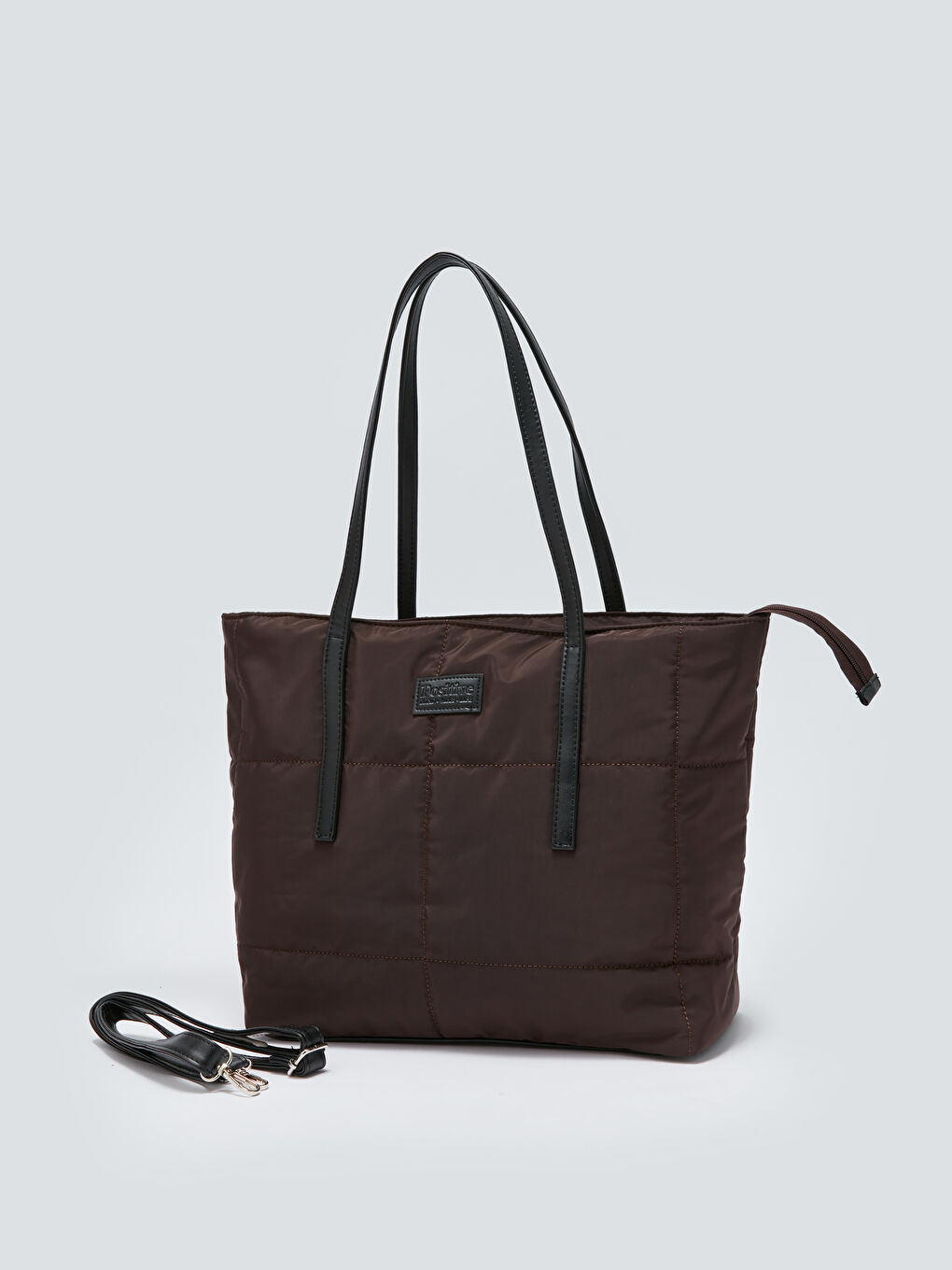 Kahverengi Etiket Baskılı Kadın Tote Çanta-2