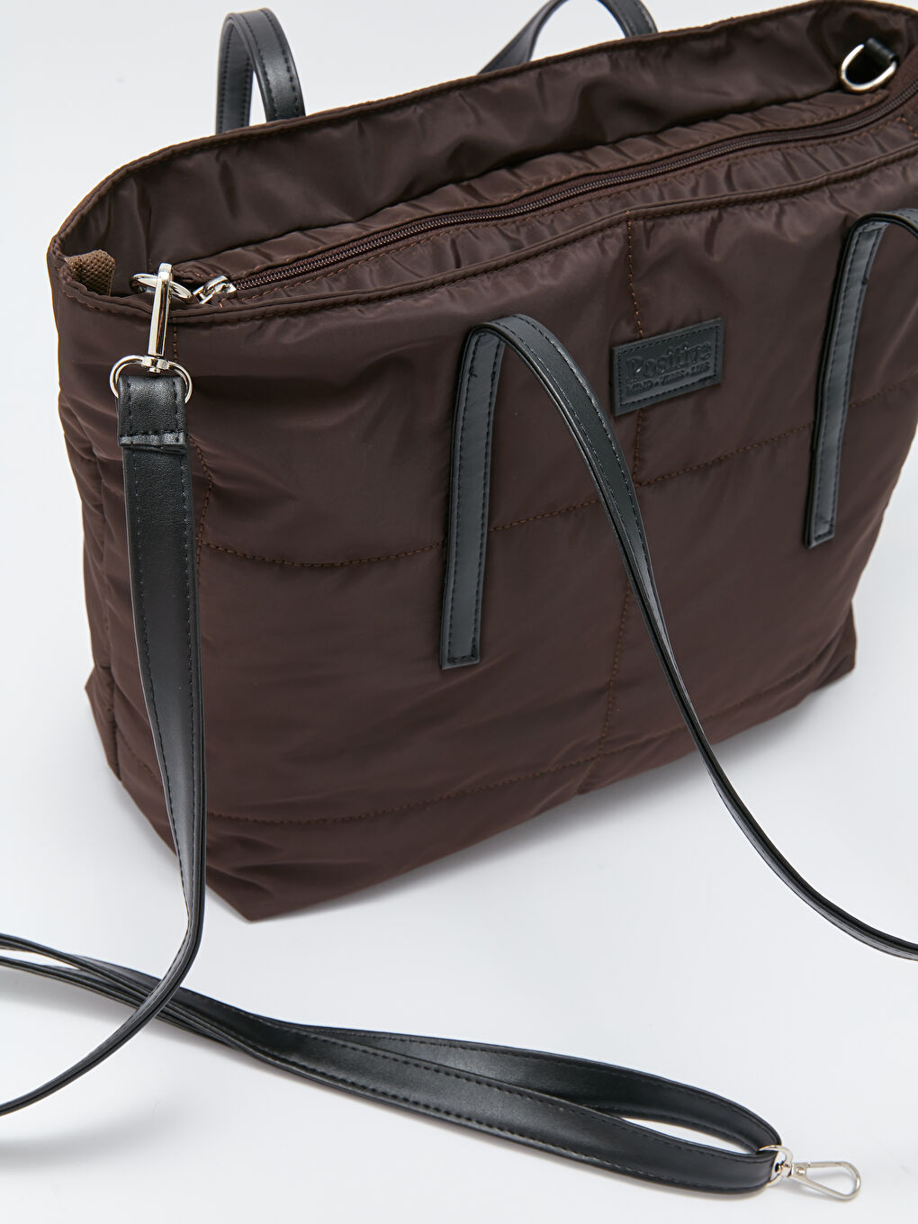 Kahverengi Etiket Baskılı Kadın Tote Çanta-5