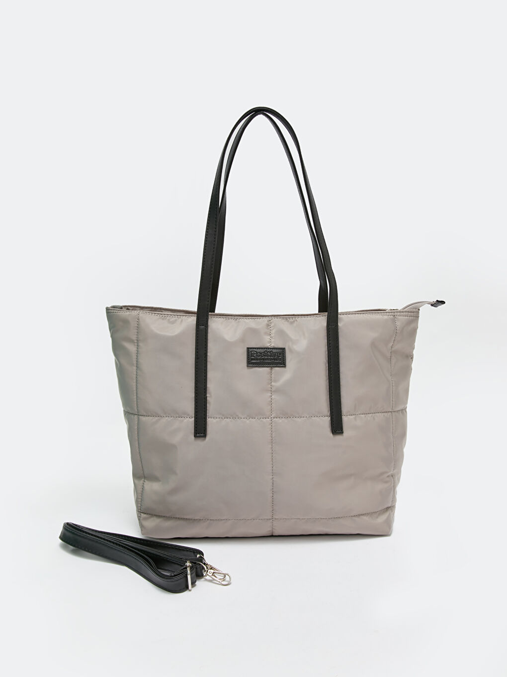 Gri Etiket Baskılı Kadın Tote Çanta