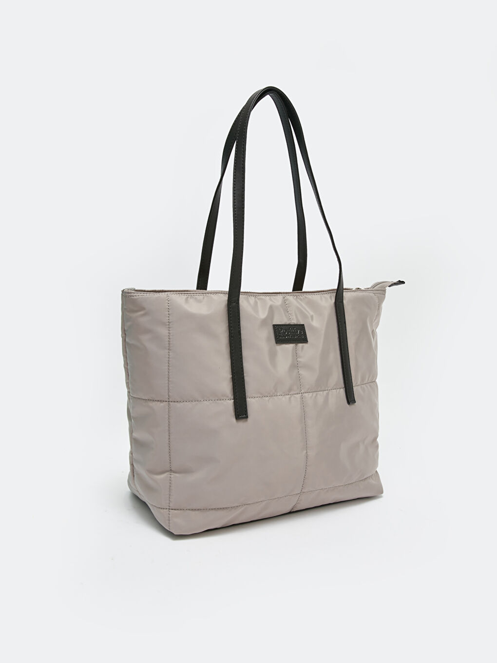 Gri Etiket Baskılı Kadın Tote Çanta-1