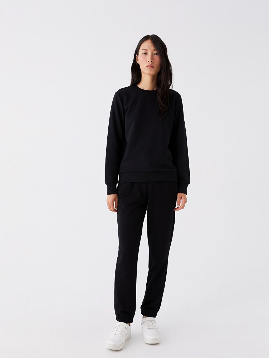 Siyah Kadın Beli Lastikli Düz Eşofman Altı