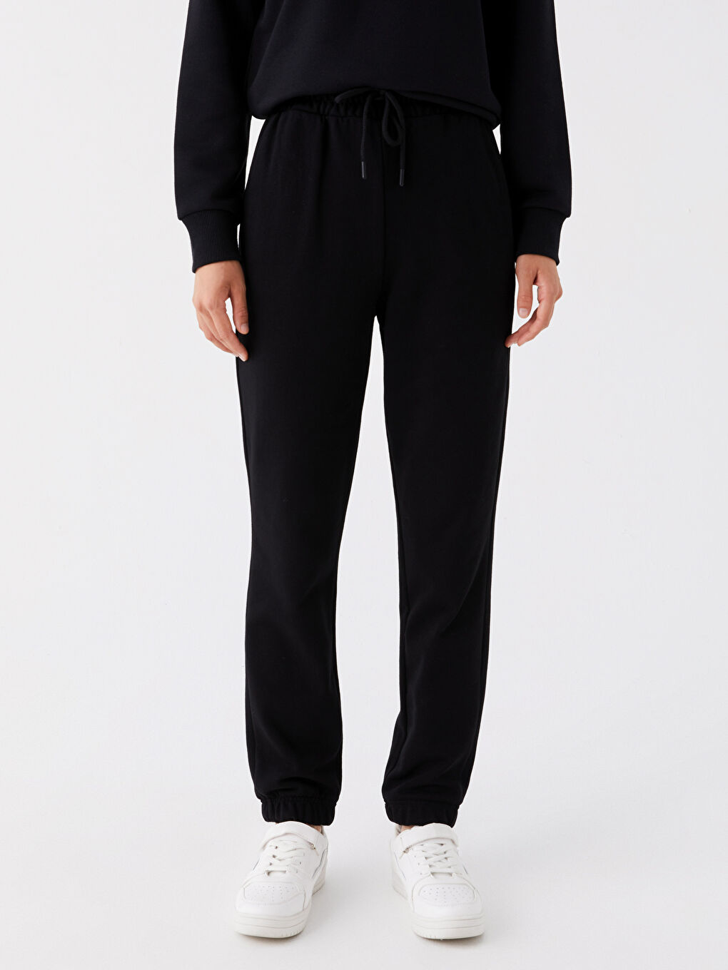 Siyah Kadın Beli Lastikli Düz Eşofman Altı-1