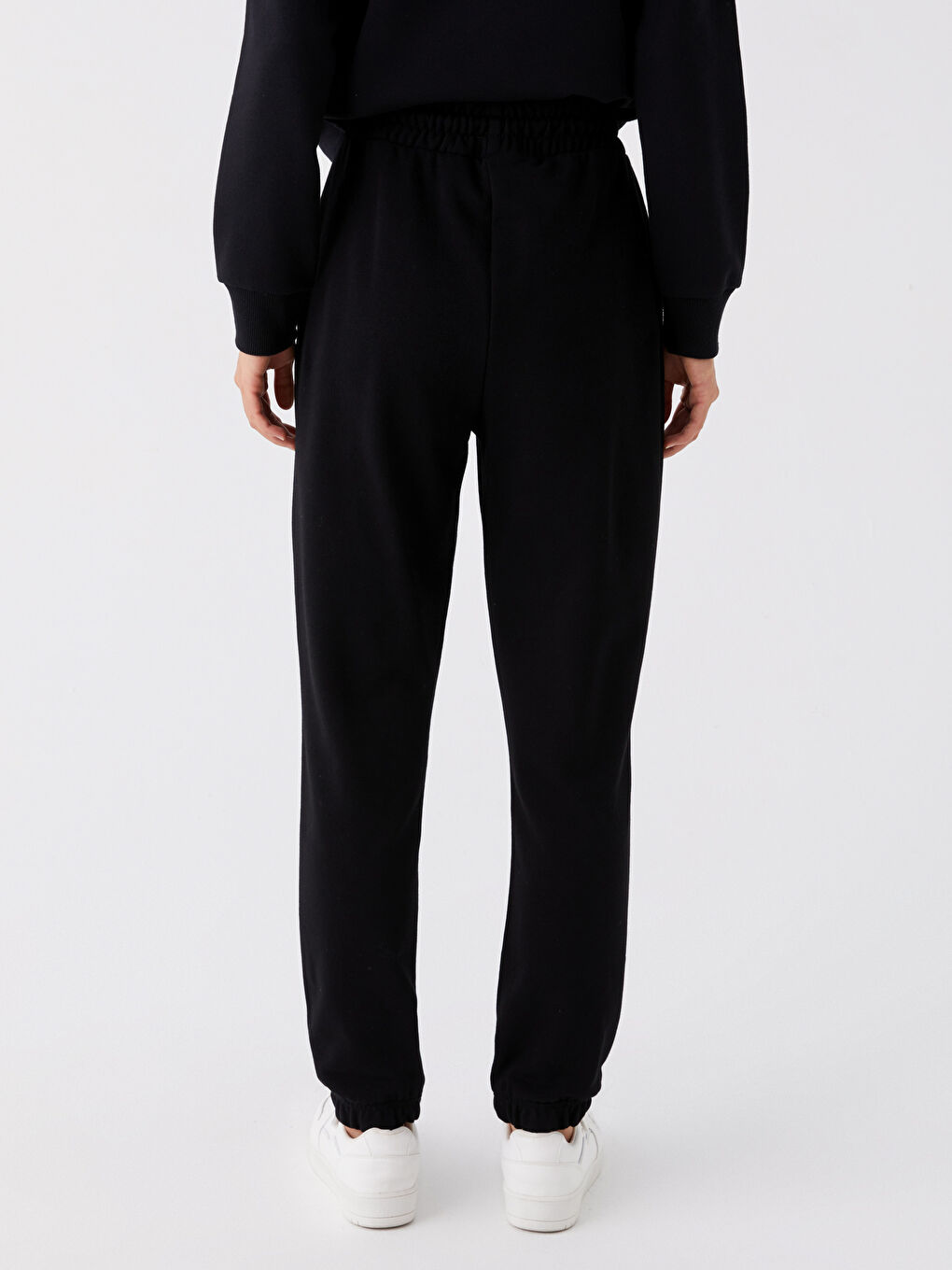 Siyah Kadın Beli Lastikli Düz Eşofman Altı-4